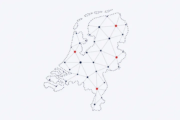Abstracte kaart van Nederland als netwerk van verbonden punten