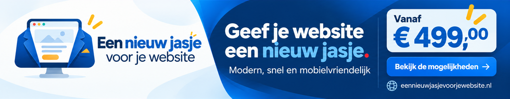 Geef je website een nieuw jasje. Modern, snel en mobielvriendelijk. Vanaf € 499,00. Bekijk de mogelijkheden bij Een nieuw jasje voor je website.